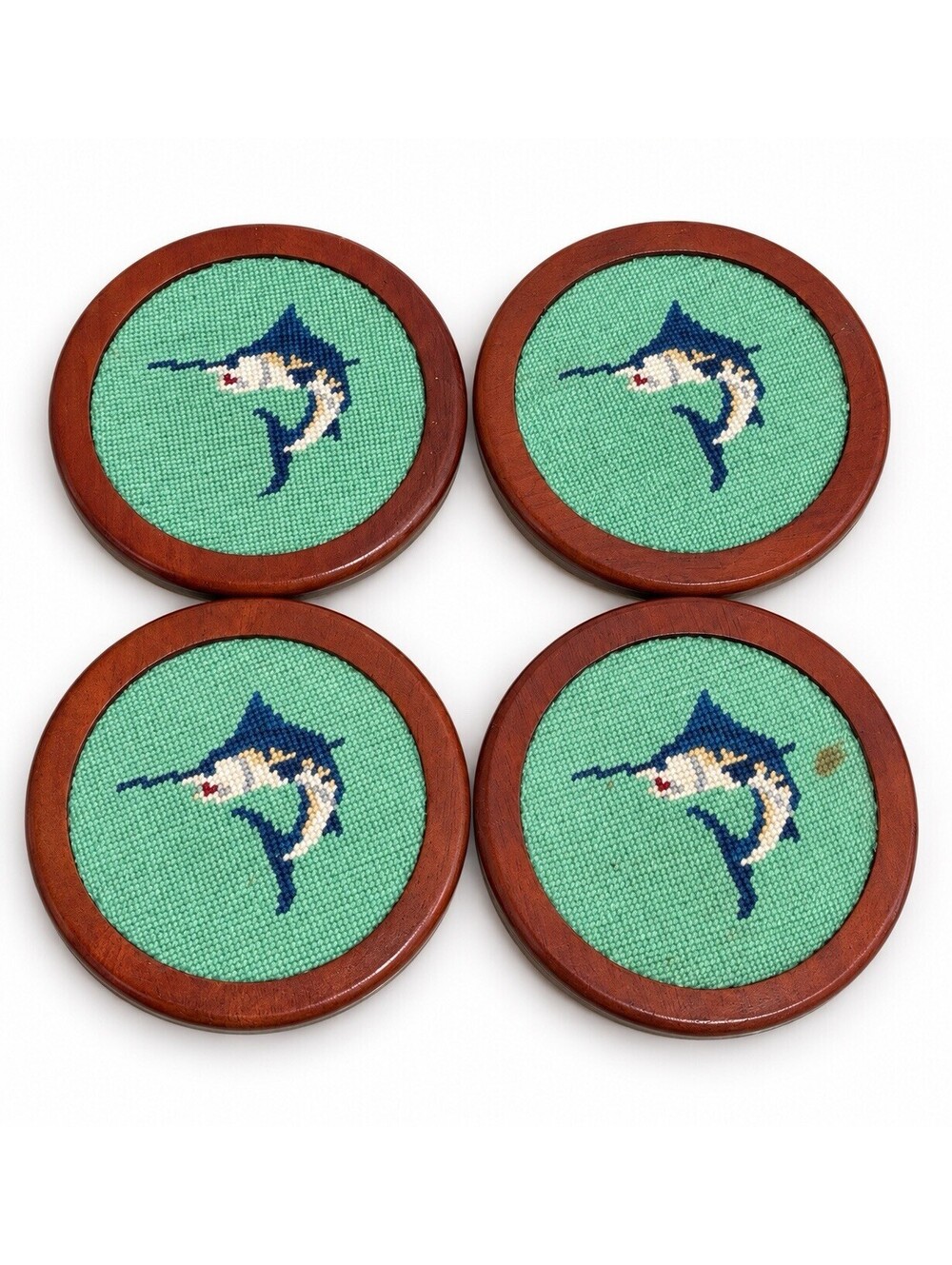Smathers & Branson Set of 4 Needlepoint Marlin Swordfish Coasters